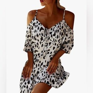 NWT cold shoulder leopard print ruffle dress with spaghetti straps XL
